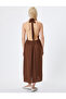 Halter Neck Long Flared Dress with Low Back Cutout - 4