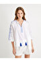 Ethnic Embroidered Blouse with Tassel Detail on the Collar - 3