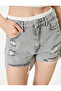High Waist Mini Denim Shorts - Double Waist and Frayed Pockets - 5