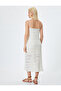 Midi Crochet Dress with Thin Straps, Openwork Beaded Lining - 4