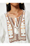 Balloon Sleeve Blouse Ethnic Patterned Embroidered Tie-Neck Cotton Comfortable Fit - 5