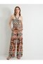 Wide Leg Trousers Ethnic Patterned Pocket Detailed Belted