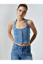 Denim Top Halter Collar Buttoned