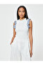 Ruffled Scallop Detailed Top Sleeveless Color Contrast Slim Knitwear - 3