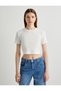Crop T-Shirt with Shiny Stone Detail on the Back, Short Sleeves, Ribbed. - 3