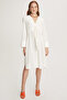 Cassey Comfortable Shirt Collar Midi Length Ecru Color Dress - 2