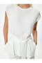Sleeveless Tunic with Belt Detail, Round Neck, Textured - 5