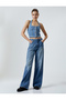 Denim Top Halter Collar Buttoned - 2