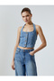 Denim Top Halter Collar Buttoned - 3