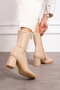 Emily Women's Heeled Stretch Boots - Cream - 4