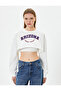 Crop Sweatshirt Printed Crew Neck Long Sleeve - 3