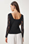 Sandy Knitted Blouse - U Collar, Lace, Black, Len0016 - 6