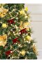 New Year's Red Bow Velvet Christmas Luxury Tree Ornament with Bell 5 Pieces - 4