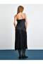 Satin Dress Thin Straps Lace Midi Length - 4