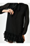 Balloon Sleeve Chiffon Dress Mini Scarf Collar Ruffles - 5