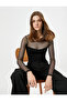 Crop T-Shirt Long Sleeve Transparent Tulle Detailed