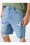Ripped Denim Shorts Bermuda Button Detailed Pocket - 5