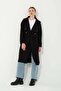 Hatunatila Cape Detailed Standing Collar Double Breasted Coat 7873 Black - 7