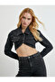 Crop Denim Jacket Slim Fit Asymmetric Cut Cotton - 3