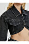 Crop Denim Jacket Slim Fit Asymmetric Cut Cotton - 5