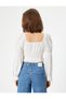 Slim Fit Crop Blouse - Balloon Sleeve and Tie Detail - 4