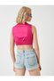 Crop Poplin Blouse Sleeveless Gathered Polo Neck - 4
