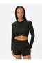 Long Sleeve Crop Sports T-Shirt Slim Fit Asymmetrical Cut Crew Neck - 3
