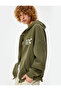 Oversize Hooded Raised Zippered Printed Sweatshirt