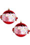 Christmas Ball with Leaf and Cake Decorations, Red - Pack of 2, 10 cm