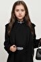 Girls' Collar Stone Embroidered Sleeveless Blouse with Belt Blazer Jacket Pants Black Bottom Top Suit - 4