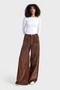 Women's Tan Color Hera Thick Corduroy Fabric Palazzo Fit Trousers - 7