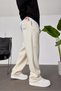 Men's Sweatpants with Loose Cuffs, Cream Color, Oversize, Shaped, Loose Fit, 3 Yarns, Shaped - 3