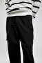 Men's Trousers with Drawstring Cuffs, Black Cargo Pockets, Baggy Loose Fit Gabardine - 3