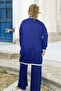 Gold Button Double-Breasted Jacket with Closing Strip, Elastic Waist Pants, Plus Size, Two-Piece Knitwear Suit - 2