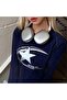 Navy Blue Cosmos Star Graphic Long Sleeve Crop - 2