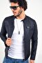 Tuci 420 Slim Fit Fleece Lined Judge Collar Faux Leather Coat - 4