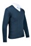 Men's V-Neck Knitwear Petrol Sweater Patterned Steel Knit Classic Fit - 4241D - 2