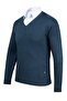 Men's V-Neck Knitwear Petrol Sweater Patterned Steel Knit Classic Fit - 4241D - 3