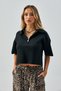 Women's Black Zipper Detailed Men's Collar Knitwear Sweater 26028