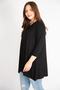 Women's Black Large Size V-Neck Capri Sleeve Tunic 65n36342