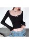 Black Pink Collar Bow Back Lace Up Long Sleeve Crop