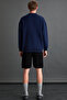 Ernest Men's Soft Inside Fleece Print Detailed Organic Cotton Oversize Navy Blue Sweatshirt - 5