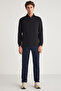 JOHN Men's Polo Sweat Shirt Collar Long Slit Back Diagonel Fabric Black Sweatshirt - 3