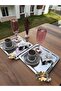 2-Piece Stainless Steel Square Silver Coffee, Tea, Decorative Presentation Serving Tray with Luxury Butterfly Accessories