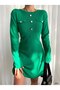 Women's Long Sleeve Round Neck Button Detail Knitwear Dress Green