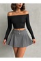 Women's Black Scuba Madonna Collar Crop Top - 3