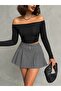 Women's Black Scuba Madonna Collar Crop Top