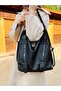 Black Soft Faux Leather Large Size Backpack and Shoulder Bag - 4
