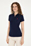 Women's Navy Blue Basic Polo Neck T-Shirt 50280057-Vr033