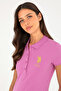 Women's Pink Basic Polo Neck T-Shirt 50280071-Vr037 - 2